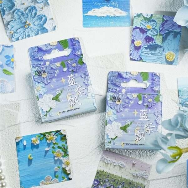 46pcs/pack Blue Purple Flower Mini Sticker Box