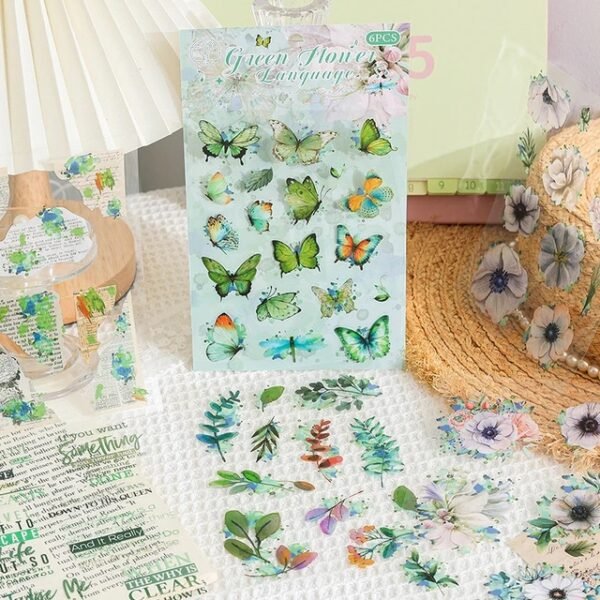 Flower Butterfly Green Leaf Series PET Stickers - Image 7