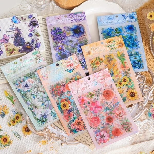 Flower Butterfly Green Leaf Series PET Stickers