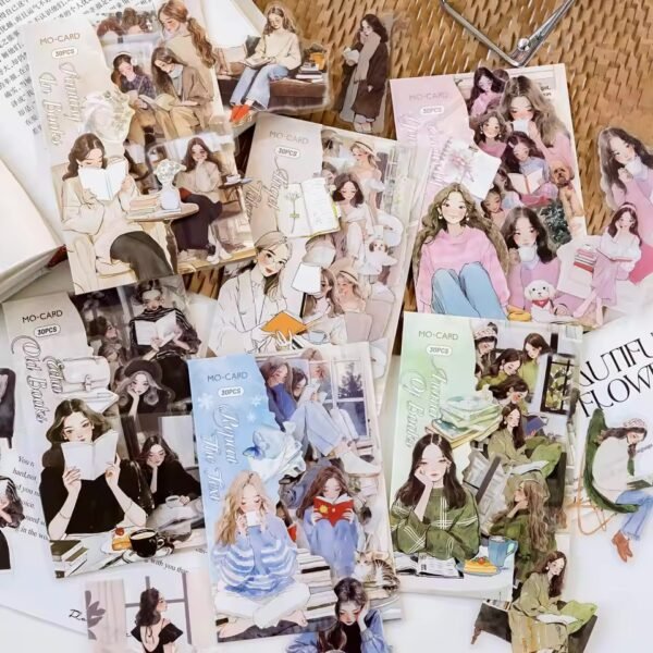 Elegant Reading Series PET Girl Stickers