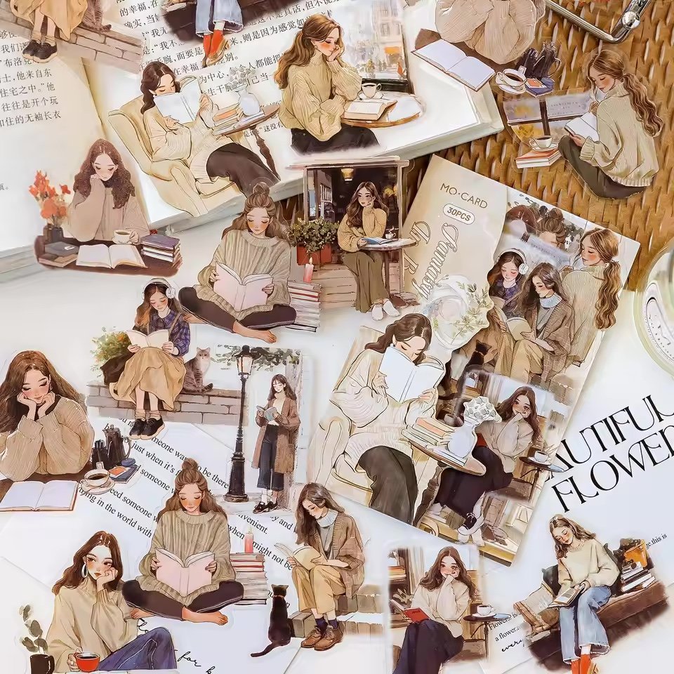 elegant reading series pet girl stickers elegant reading series pet girl stickers