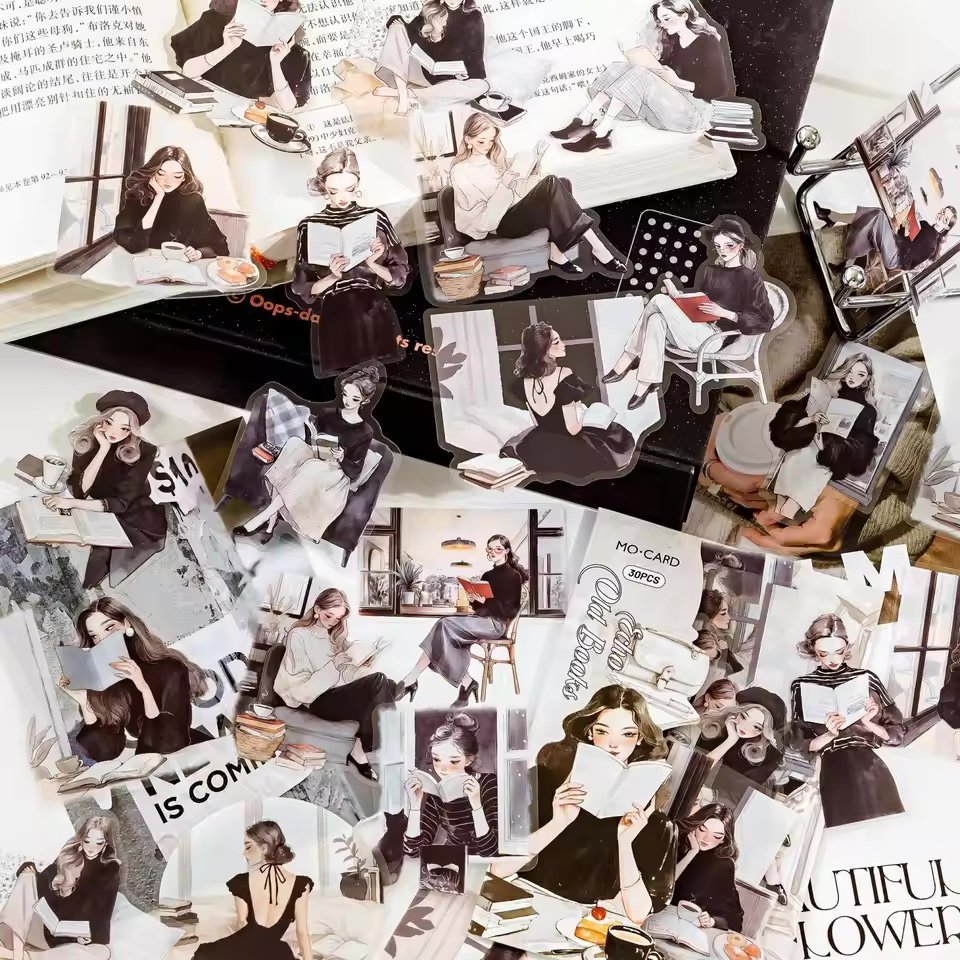 elegant reading series pet girl stickers elegant reading series pet girl stickers